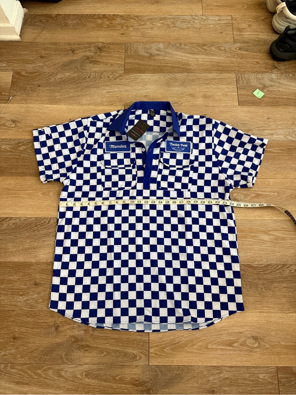 Trailer Park Golf “The Wildcat” Blue & White Checkered Mens Polo Shirt
